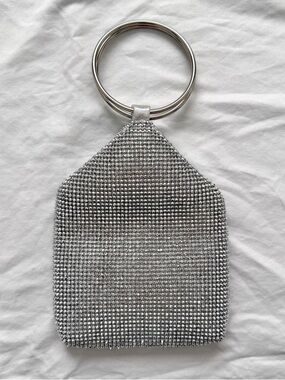 Silver Rhinestone Circle Handle Soft Handbag | Fits iPhone 17 Pro Max